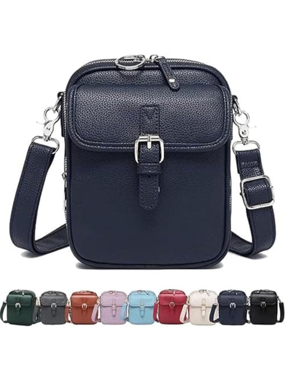 Women's Dark Blue Capacity Purse Card Slots Shoulder Leather Crossbody Bags